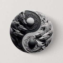 Zwarte en witte wolf ronde button 5,7 cm