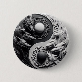 Zwarte en witte wolf ronde button 5,7 cm