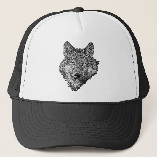 Zwarte en witte wolf trucker pet (Voorkant)