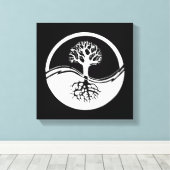 Zwarte en witte yin en yang canvas afdruk (Insitu (Houten vloer))