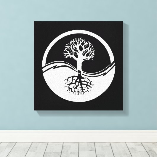Zwarte en witte yin en yang canvas afdruk (Insitu (Houten vloer))