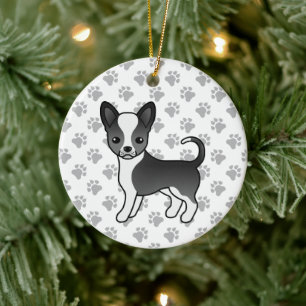 Zwarte en witte zachte laag Chihuahua Dog & Paws Keramisch Ornament