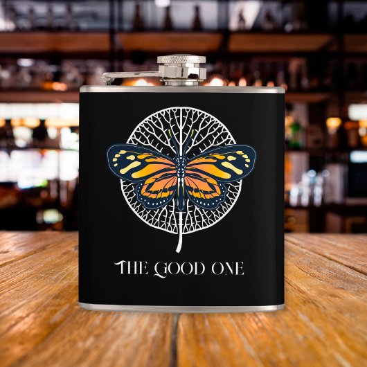 Zwarte en witte zachte vlinder heupfles