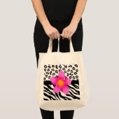Zwarte en witte Zebra en Cheetah Huid en roze vent Tote Bag (Voorkant (product))