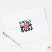 Zwarte en witte Zebra en Cheetah Huid en roze vent Vierkante Sticker (Envelop)