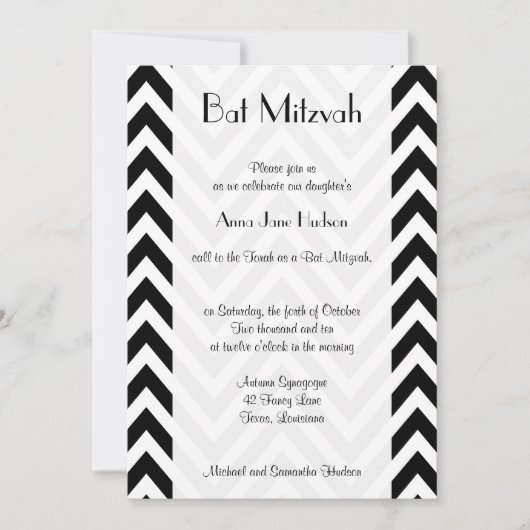 Zwarte en witte zigzag Patroon, Bat Mitzvah Kaart (Voorkant)