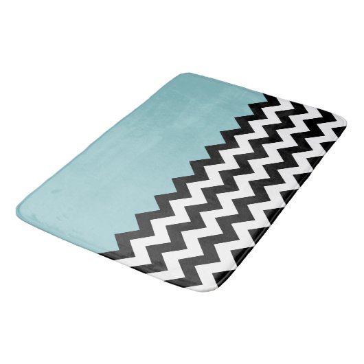 Zwarte en witte zigzag Patroon, Chevron, blauw Badmat (Gekanteld)