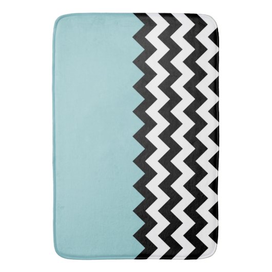 Zwarte en witte zigzag Patroon, Chevron, blauw Badmat (Voorkant Verticaal)
