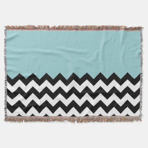Zwarte en witte zigzag Patroon, Chevron, blauw Deken