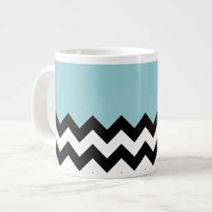Zwarte en witte zigzag Patroon, Chevron, blauw Extra Grote Beker