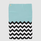 Zwarte en witte zigzag Patroon, Chevron, blauw Golfhanddoek (Voorkant)