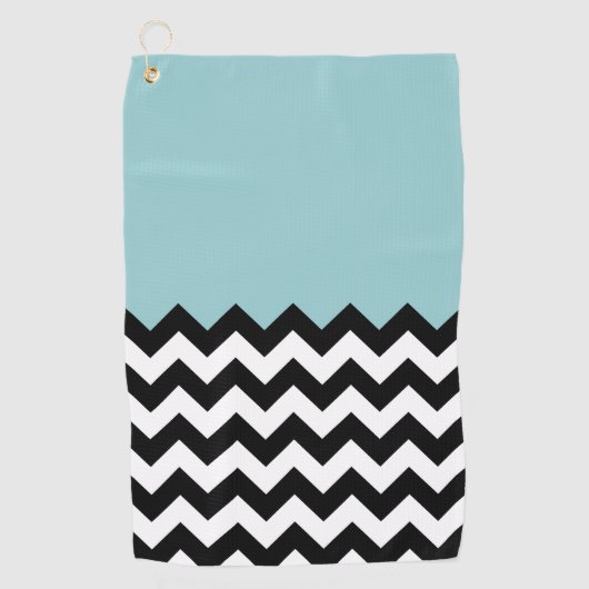 Zwarte en witte zigzag Patroon, Chevron, blauw Golfhanddoek (Voorkant)