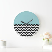 Zwarte en witte zigzag Patroon, Chevron, blauw Grote Klok (Huis)
