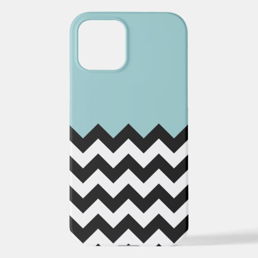 Zwarte en witte zigzag Patroon, Chevron, blauw iPhone Hoesje (Achterkant)
