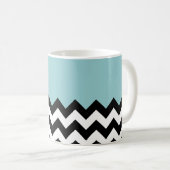 Zwarte en witte zigzag Patroon, Chevron, blauw Koffiemok (Voorkant rechts)