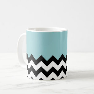 Zwarte en witte zigzag Patroon, Chevron, blauw Koffiemok