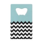 Zwarte en witte zigzag Patroon, Chevron, blauw Kredietkaart Flessenopener (Voorkant)