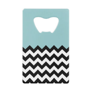 Zwarte en witte zigzag Patroon, Chevron, blauw Kredietkaart Flessenopener
