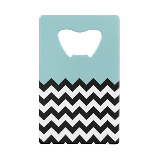 Zwarte en witte zigzag Patroon, Chevron, blauw Kredietkaart Flessenopener (Voorkant)