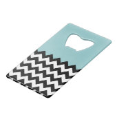 Zwarte en witte zigzag Patroon, Chevron, blauw Kredietkaart Flessenopener (Achterkant Gekanteld)