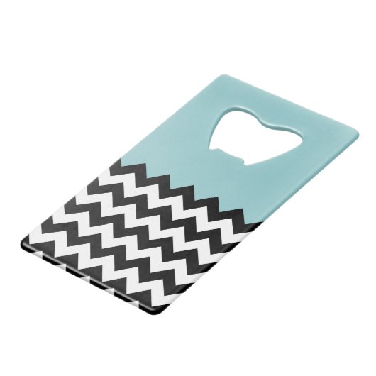 Zwarte en witte zigzag Patroon, Chevron, blauw Kredietkaart Flessenopener (Achterkant Gekanteld)