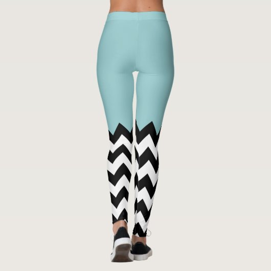 Zwarte en witte zigzag Patroon, Chevron, blauw Leggings (Achterkant)
