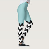 Zwarte en witte zigzag Patroon, Chevron, blauw Leggings (Rechts)