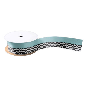 Zwarte en witte zigzag Patroon, Chevron, blauw Lint