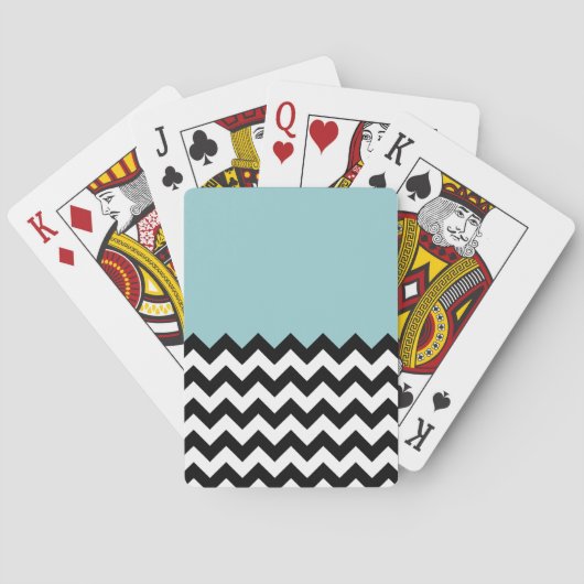 Zwarte en witte zigzag Patroon, Chevron, blauw Pokerkaarten (Achterkant)
