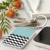Zwarte en witte zigzag Patroon, Chevron, blauw Sleutelhanger (Voorkant Rechts)
