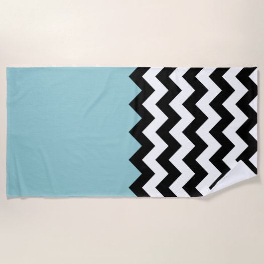 Zwarte en witte zigzag Patroon, Chevron, blauw Strandlaken (Voorkant)