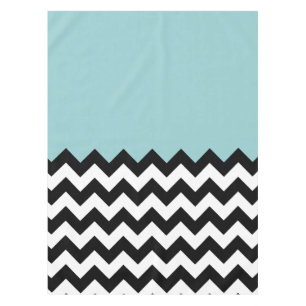 Zwarte en witte zigzag Patroon, Chevron, blauw Tafelkleed