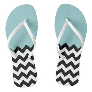 Zwarte en witte zigzag Patroon, Chevron, blauw Teenslippers