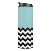 Zwarte en witte zigzag Patroon, Chevron, blauw Thermosbeker (Geroteerd rechts)