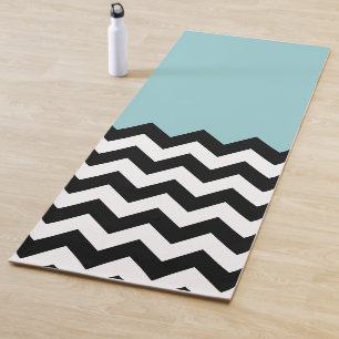 Zwarte en witte zigzag Patroon, Chevron, blauw Yogamat