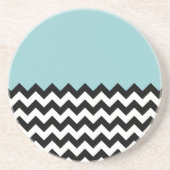 Zwarte en witte zigzag Patroon, Chevron, blauw Zandsteen Onderzetter (Voorkant)