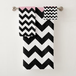 Zwarte en witte zigzag Patroon, Chevron, Roze Bad Handdoek