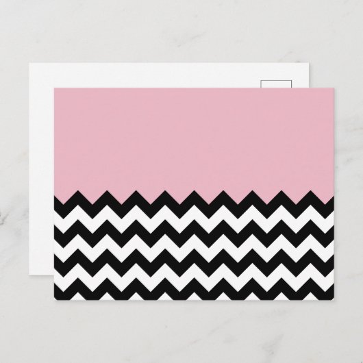 Zwarte en witte zigzag Patroon, Chevron, Roze Briefkaart (Voorkant / Achterkant)