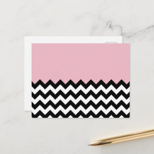 Zwarte en witte zigzag Patroon, Chevron, Roze Briefkaart