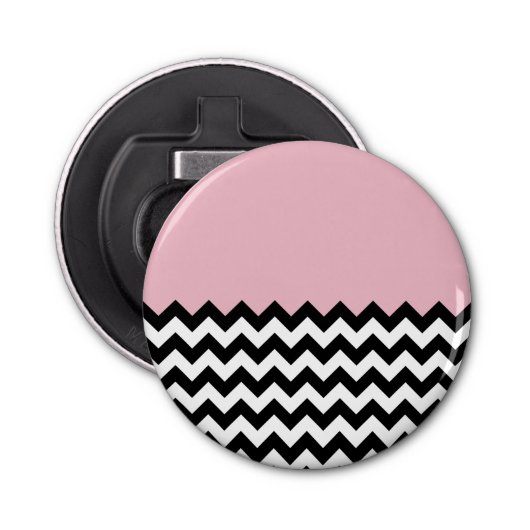 Zwarte en witte zigzag Patroon, Chevron, Roze Button Flesopener (Voorkant)