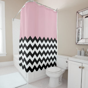 Zwarte en witte zigzag Patroon, Chevron, Roze Douchegordijn