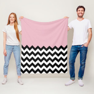 Zwarte en witte zigzag Patroon, Chevron, Roze Fleece Deken
