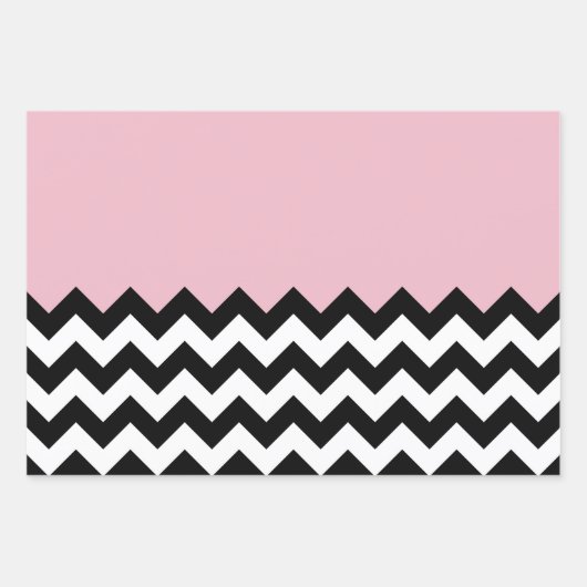 Zwarte en witte zigzag Patroon, Chevron, Roze Inpakpapier Vel (Voorkant 2)
