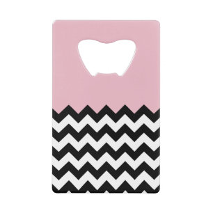 Zwarte en witte zigzag Patroon, Chevron, Roze Kredietkaart Flessenopener