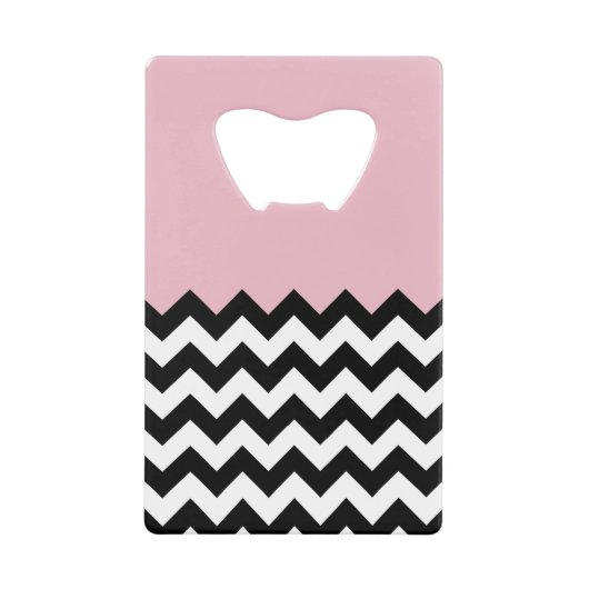 Zwarte en witte zigzag Patroon, Chevron, Roze Kredietkaart Flessenopener (Voorkant)