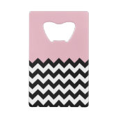 Zwarte en witte zigzag Patroon, Chevron, Roze Kredietkaart Flessenopener (Achterkant)
