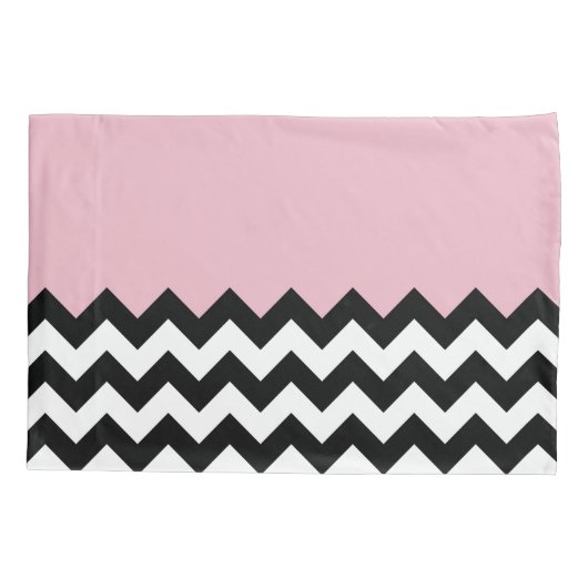 Zwarte en witte zigzag Patroon, Chevron, Roze Kussensloop (Achterkant)