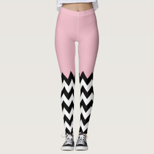 Zwarte en witte zigzag Patroon, Chevron, Roze Leggings