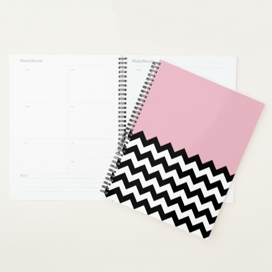 Zwarte en witte zigzag Patroon, Chevron, Roze Planner (Display)