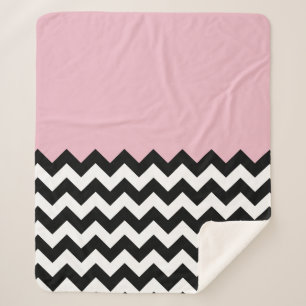 Zwarte en witte zigzag Patroon, Chevron, Roze Sherpa Deken